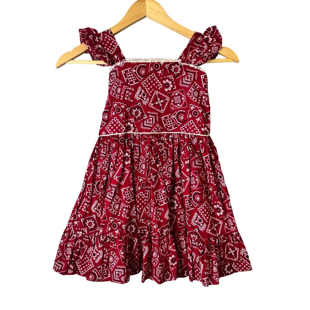 Ruby Red Bandana Print Ruffled Cotton Sundress Girls Size 6 Western